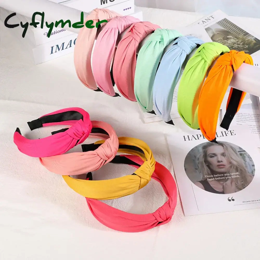 Cyflymder New Headbands For Women Girls Knotted Hair Band Solid Color Hairband Simple Hoop Retro