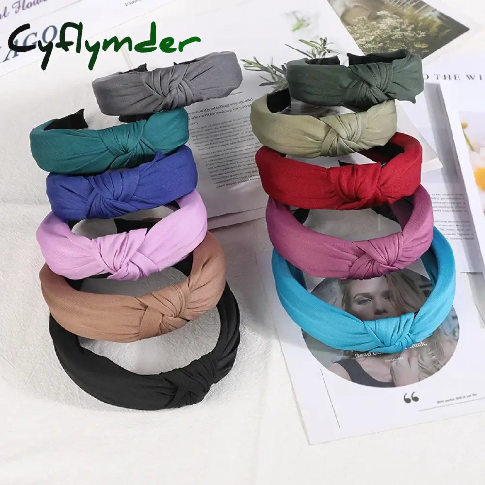 Cyflymder New Headbands For Women Girls Knotted Hair Band Solid Color Hairband Simple Hoop Retro