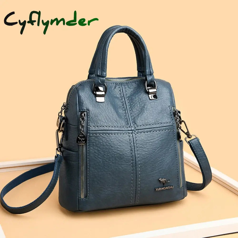 Cyflymder New High Quality Leather Backpack Women Shoulder Bags Multifunction Travel School For