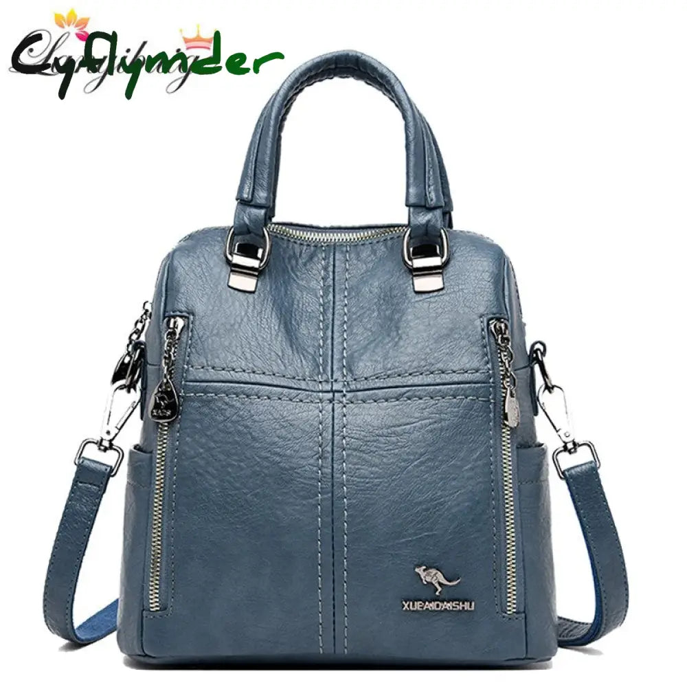 Cyflymder New High Quality Leather Backpack Women Shoulder Bags Multifunction Travel School For