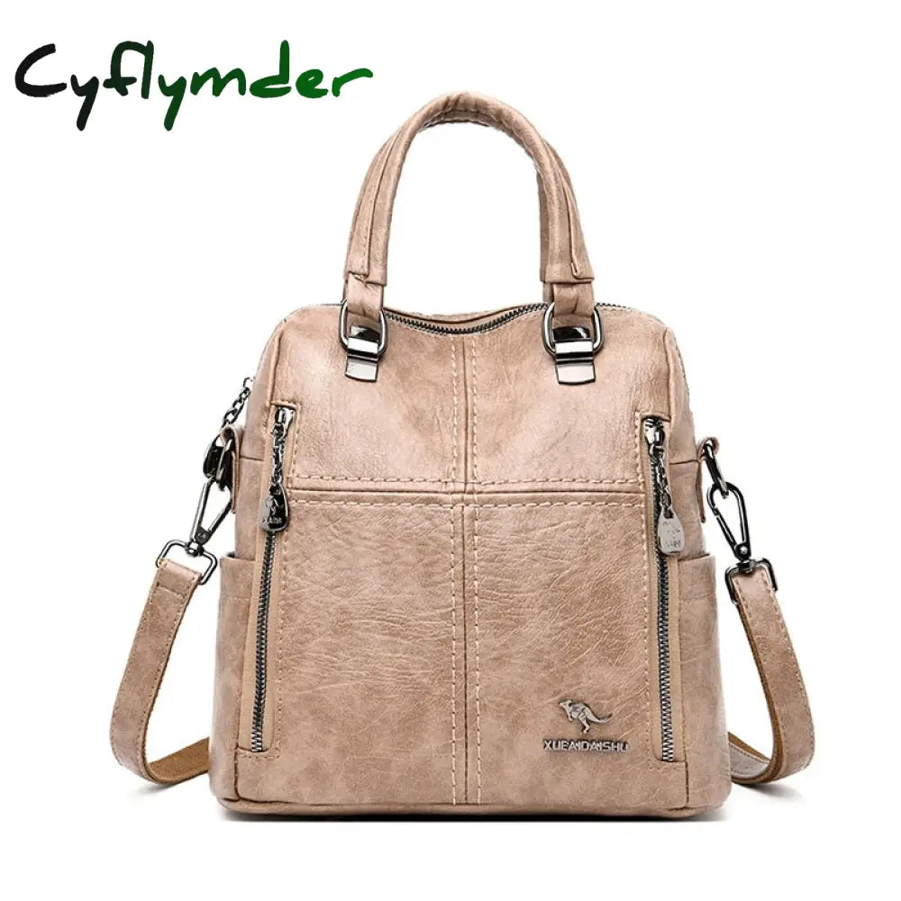 Cyflymder New High Quality Leather Backpack Women Shoulder Bags Multifunction Travel School For