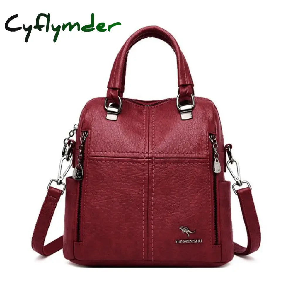 Cyflymder New High Quality Leather Backpack Women Shoulder Bags Multifunction Travel School For