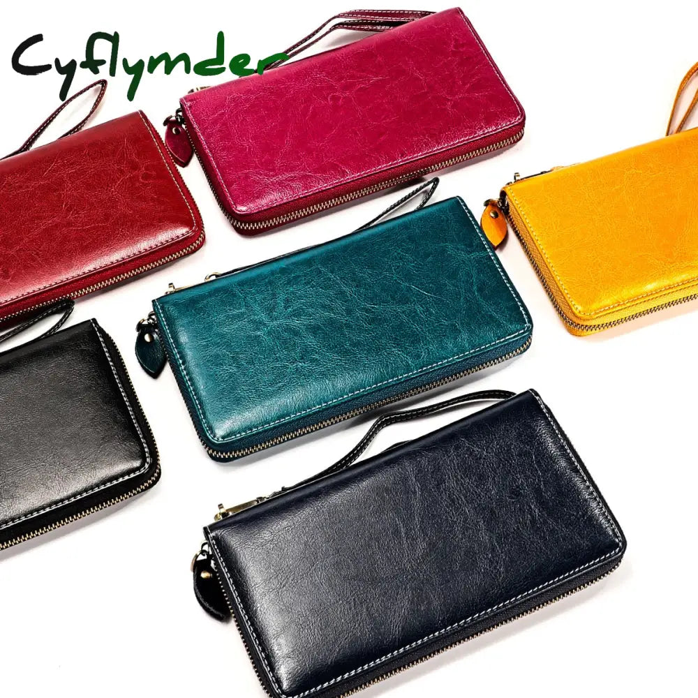 Cyflymder New Hot Women Genuine Leather Money Bag Fashion Female Long Strap Purses 6.5 Inch Phone