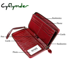 Cyflymder New Hot Women Genuine Leather Money Bag Fashion Female Long Strap Purses 6.5 Inch Phone