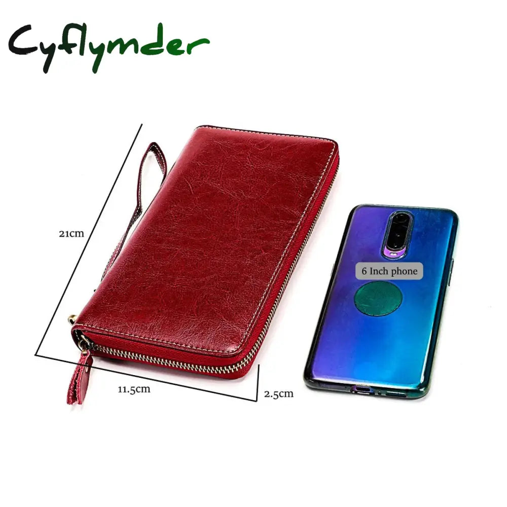 Cyflymder New Hot Women Genuine Leather Money Bag Fashion Female Long Strap Purses 6.5 Inch Phone