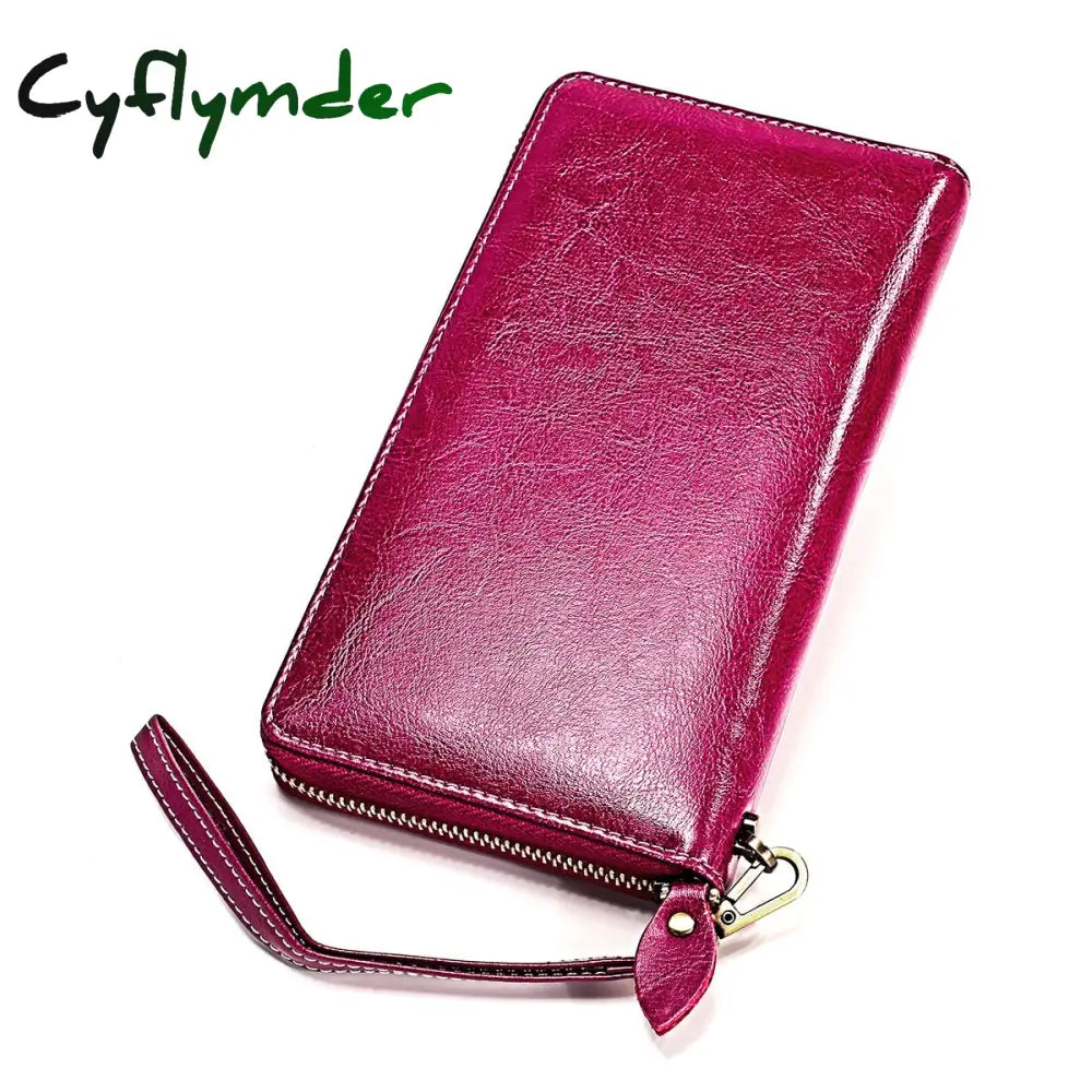 Cyflymder New Hot Women Genuine Leather Money Bag Fashion Female Long Strap Purses 6.5 Inch Phone