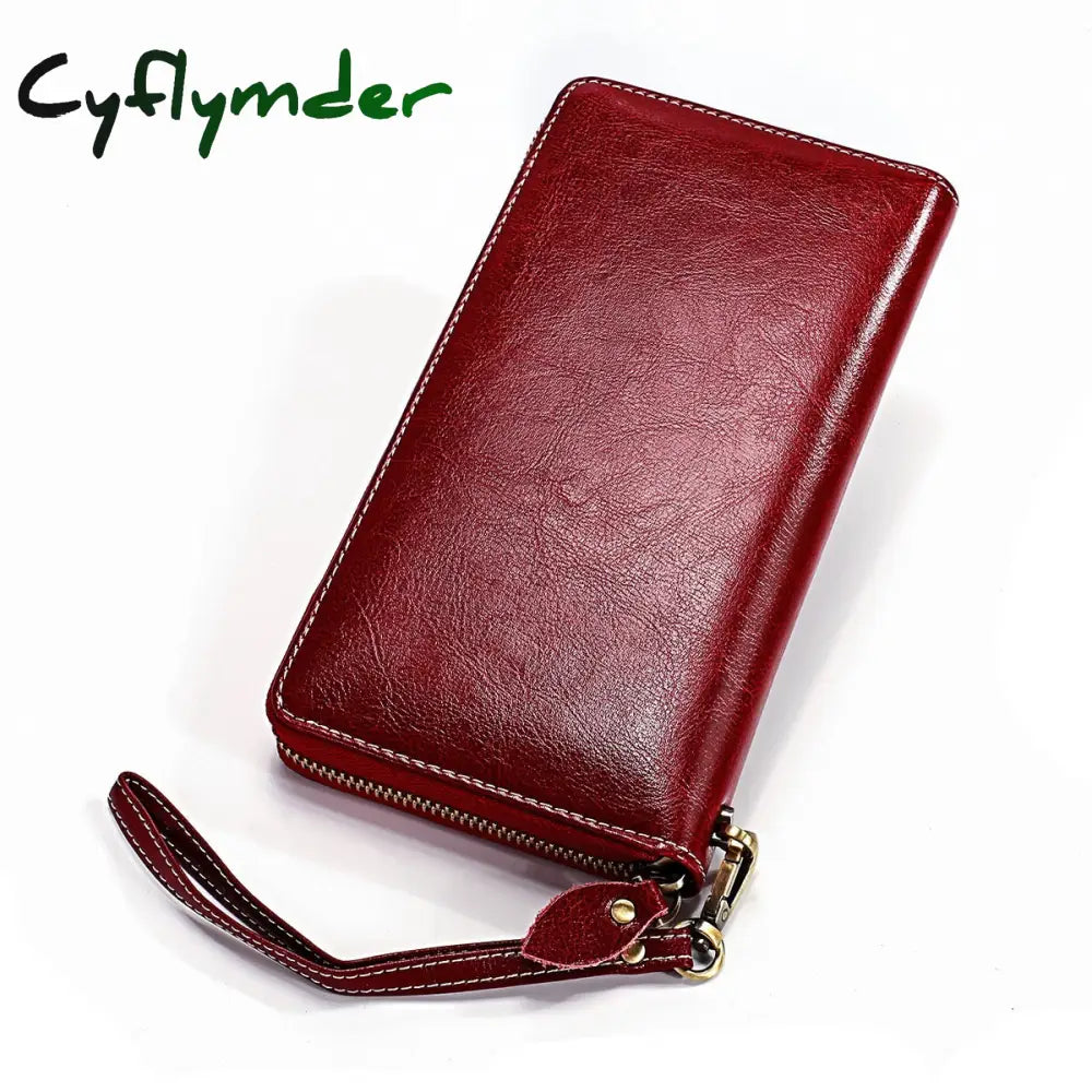 Cyflymder New Hot Women Genuine Leather Money Bag Fashion Female Long Strap Purses 6.5 Inch Phone