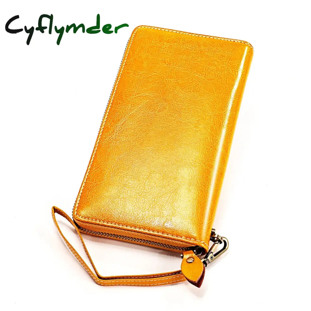 Cyflymder New Hot Women Genuine Leather Money Bag Fashion Female Long Strap Purses 6.5 Inch Phone