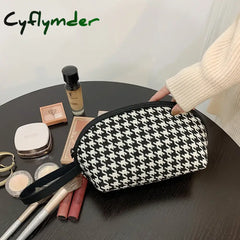 Cyflymder New Houndstooth Cosmetic Bag Female Classic Zipper Small Storage Casual Portable Mini