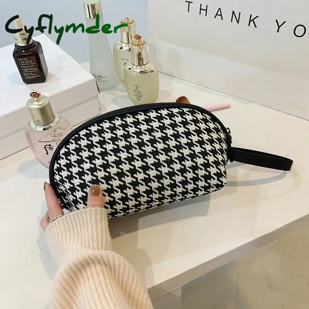 Cyflymder New Houndstooth Cosmetic Bag Female Classic Zipper Small Storage Casual Portable Mini