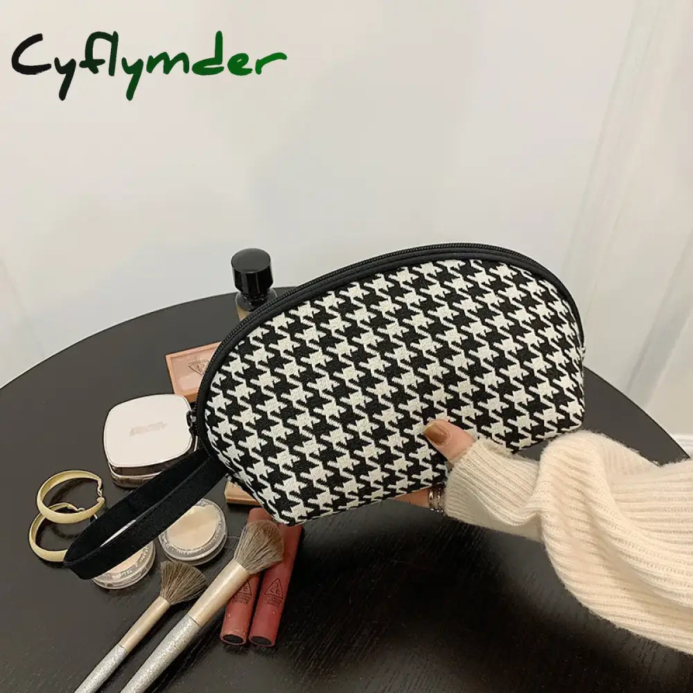 Cyflymder New Houndstooth Cosmetic Bag Female Classic Zipper Small Storage Casual Portable Mini