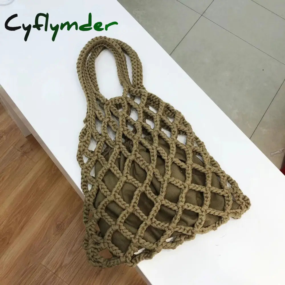 Cyflymder New Korean Brand Cute Women’s Girl Cotton Knitting Woven Mesh Hollow Vegetable Basket