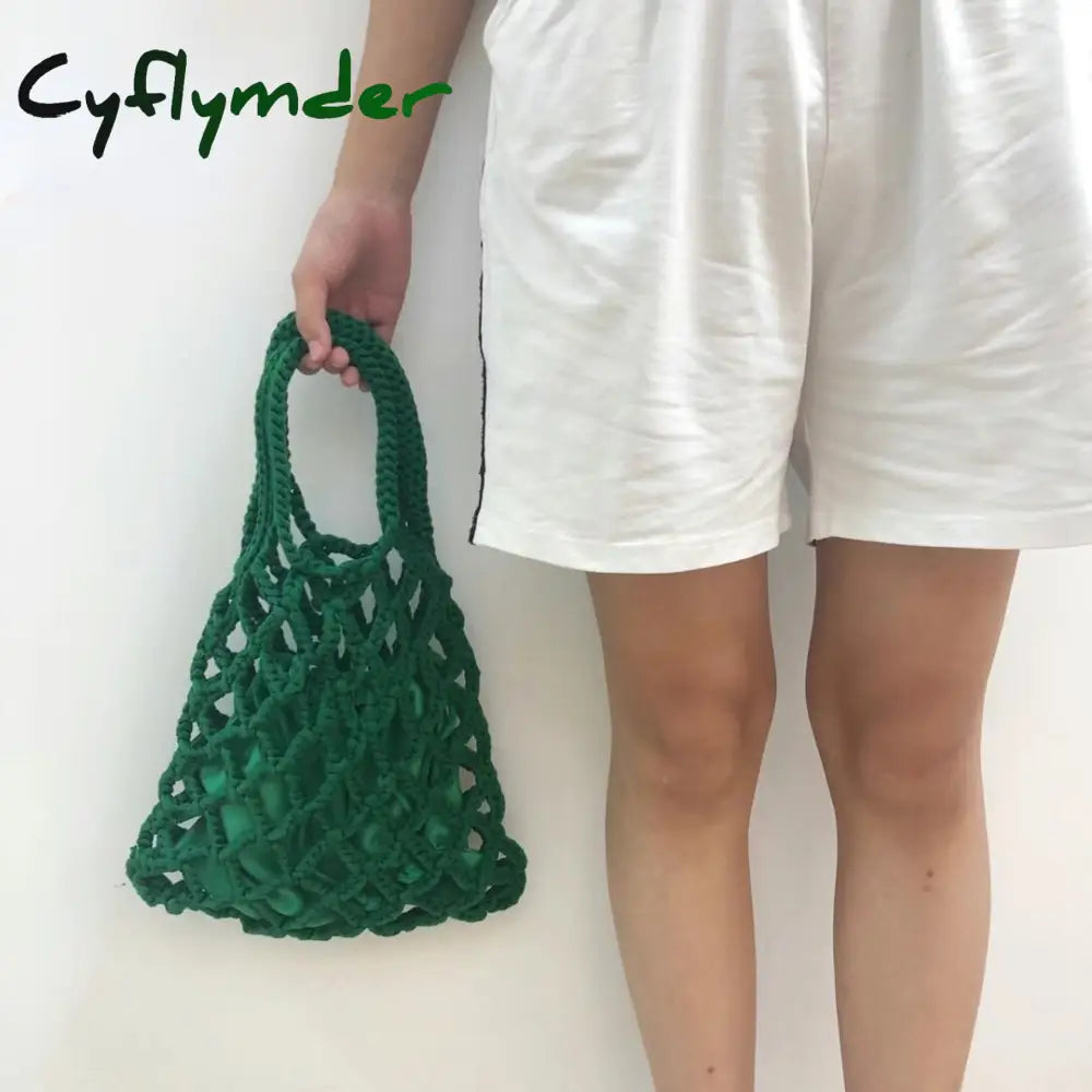 Cyflymder New Korean Brand Cute Women’s Girl Cotton Knitting Woven Mesh Hollow Vegetable Basket