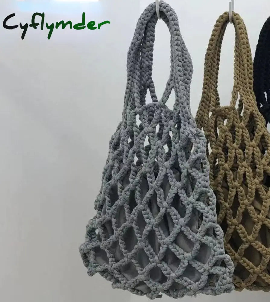 Cyflymder New Korean Brand Cute Women’s Girl Cotton Knitting Woven Mesh Hollow Vegetable Basket