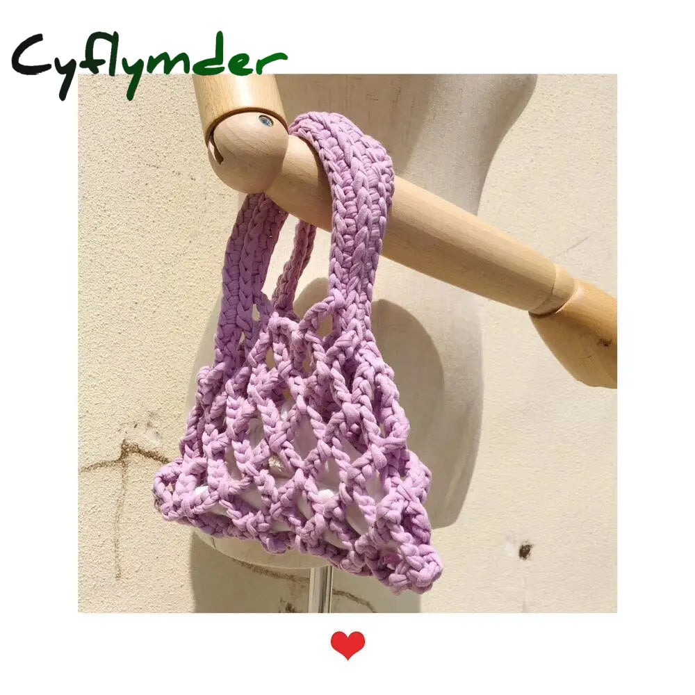 Cyflymder New Korean Brand Cute Women’s Girl Cotton Knitting Woven Mesh Hollow Vegetable Basket