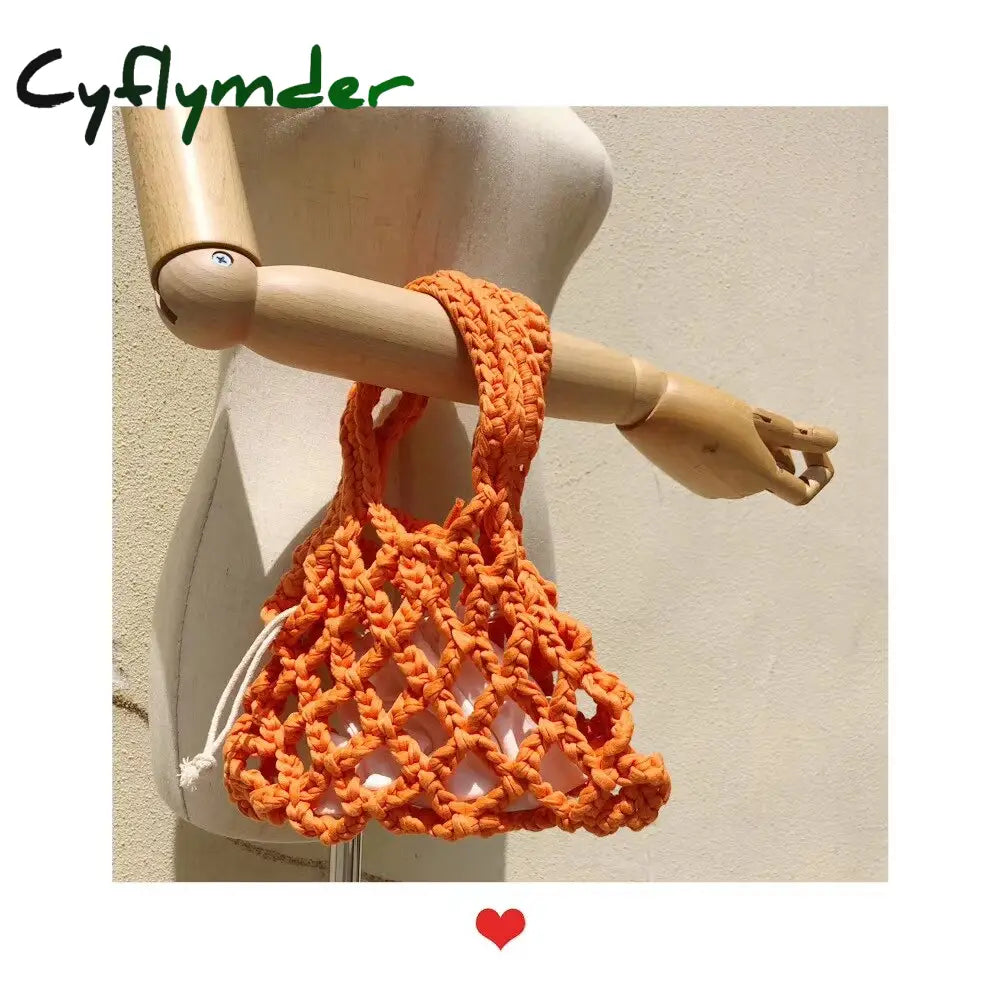 Cyflymder New Korean Brand Cute Women’s Girl Cotton Knitting Woven Mesh Hollow Vegetable Basket