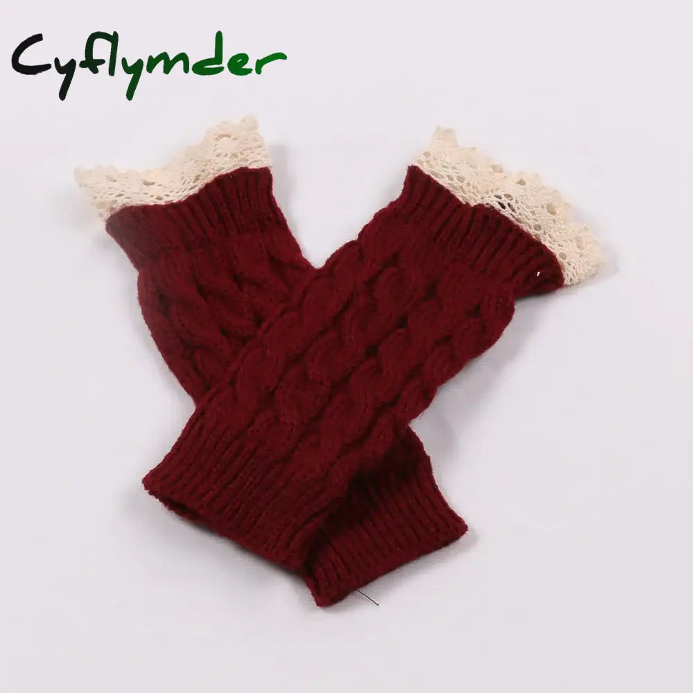 Cyflymder New Lace Fingerless Gloves Women’s Gloves Winter Warm Cute Student Writing Typing Half Finger Acrylic Knitted