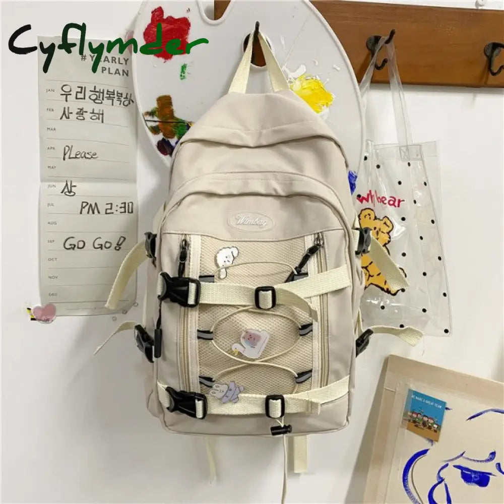 Cyflymder New Large Capacity Drawstring Women Backpack Female Multi-Pocket Waterproof Nylon Book