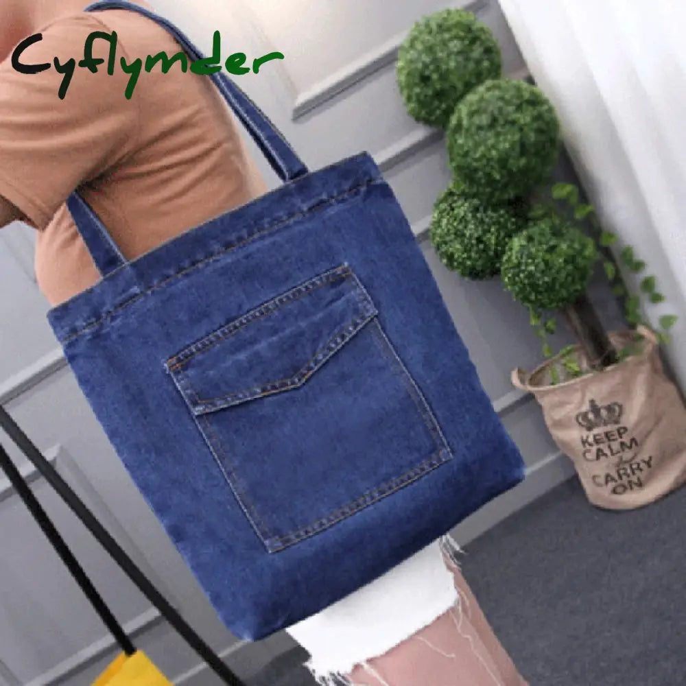 Cyflymder New Large Capacity Women Shoulder Bags Wild Casual Handbag Street Canvas Denim Bag Solid