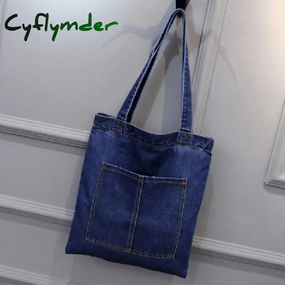 Cyflymder New Large Capacity Women Shoulder Bags Wild Casual Handbag Street Canvas Denim Bag Solid