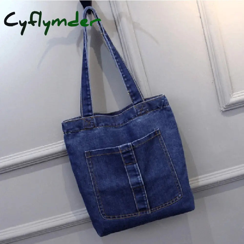 Cyflymder New Large Capacity Women Shoulder Bags Wild Casual Handbag Street Canvas Denim Bag Solid