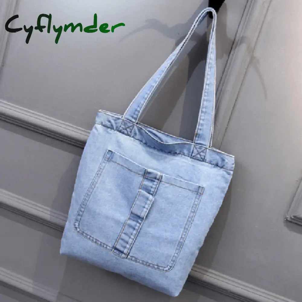 Cyflymder New Large Capacity Women Shoulder Bags Wild Casual Handbag Street Canvas Denim Bag Solid