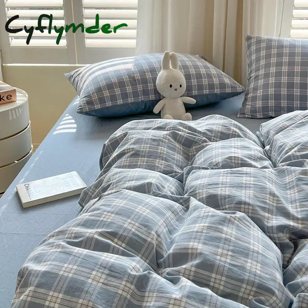 Cyflymder New Lattice Duvet Cover Set with Sheet Pillowcases No Filling Warm Bed Linen Twin Full Queen Size Grid Home