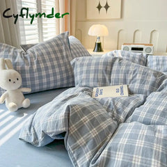 Cyflymder New Lattice Duvet Cover Set with Sheet Pillowcases No Filling Warm Bed Linen Twin Full Queen Size Grid Home