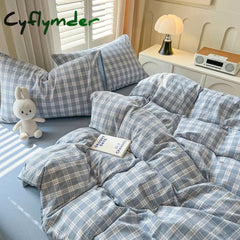 Cyflymder New Lattice Duvet Cover Set with Sheet Pillowcases No Filling Warm Bed Linen Twin Full Queen Size Grid Home