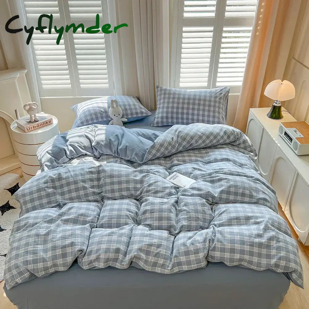 Cyflymder New Lattice Duvet Cover Set with Sheet Pillowcases No Filling Warm Bed Linen Twin Full Queen Size Grid Home