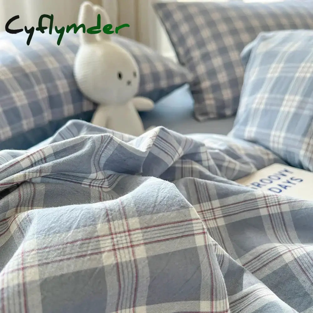 Cyflymder New Lattice Duvet Cover Set with Sheet Pillowcases No Filling Warm Bed Linen Twin Full Queen Size Grid Home