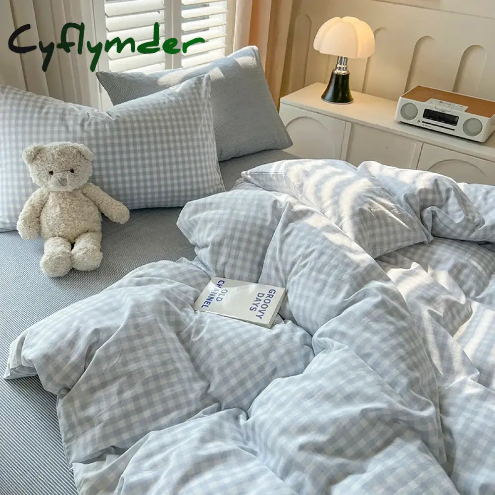 Cyflymder New Lattice Duvet Cover Set with Sheet Pillowcases No Filling Warm Bed Linen Twin Full Queen Size Grid Home