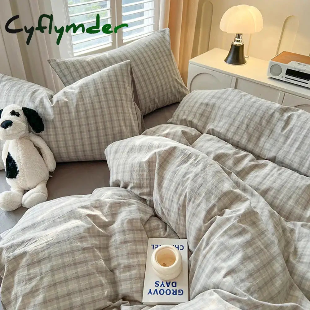 Cyflymder New Lattice Duvet Cover Set with Sheet Pillowcases No Filling Warm Bed Linen Twin Full Queen Size Grid Home