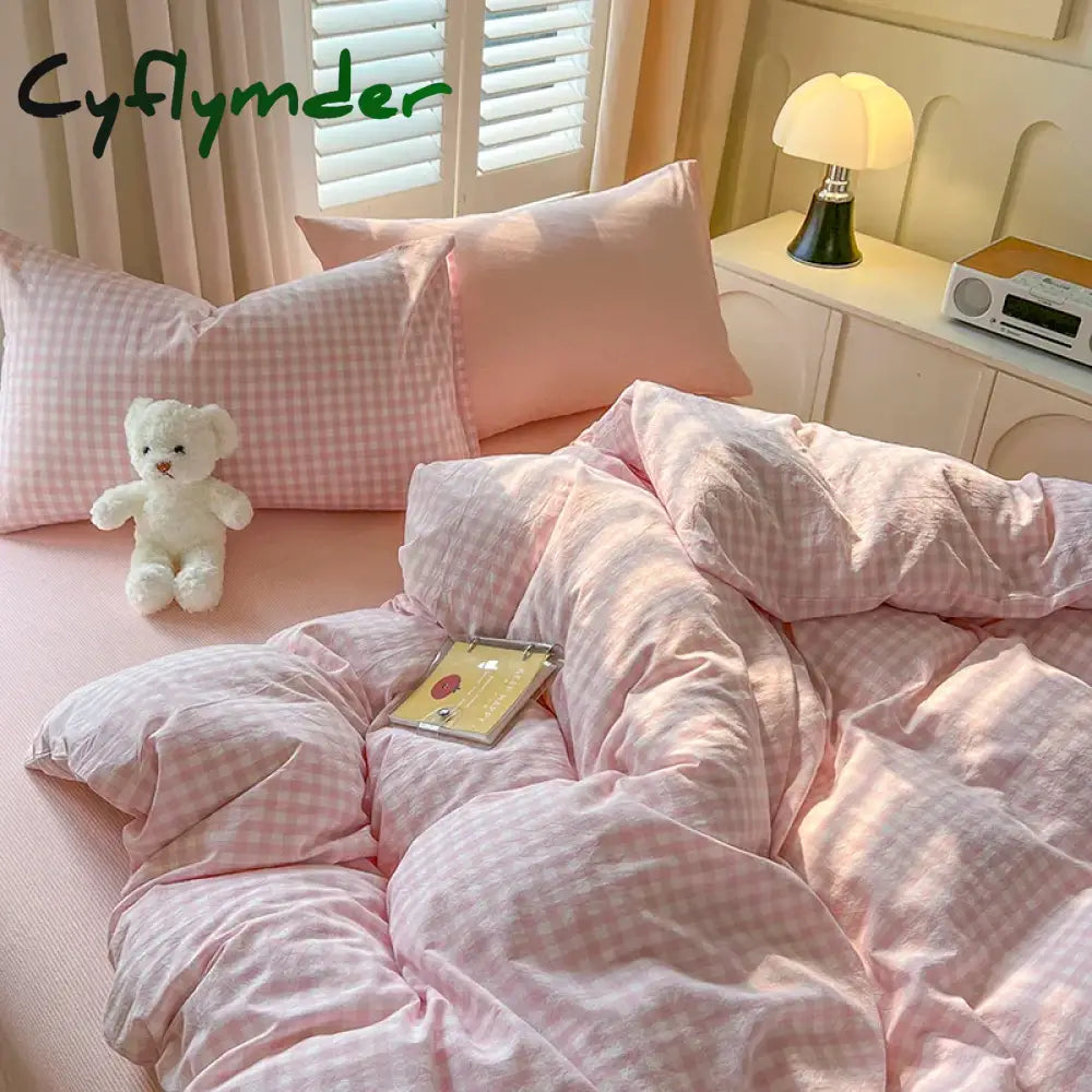 Cyflymder New Lattice Duvet Cover Set with Sheet Pillowcases No Filling Warm Bed Linen Twin Full Queen Size Grid Home