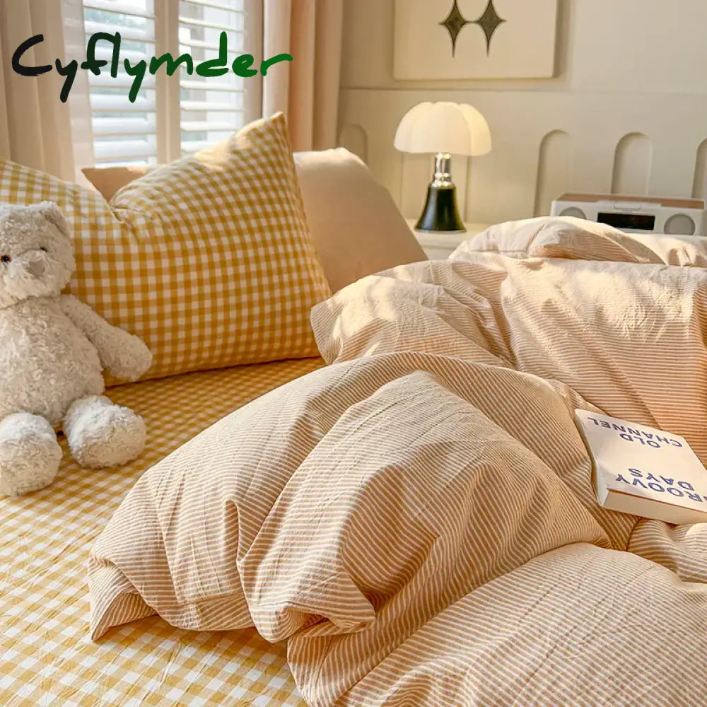 Cyflymder New Lattice Duvet Cover Set with Sheet Pillowcases No Filling Warm Bed Linen Twin Full Queen Size Grid Home