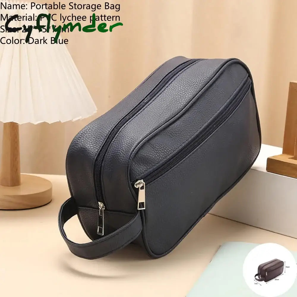 Cyflymder New Leather Cosmetic Bag Waterproof Organizer Toiletry Handbag Wash Pouch Women Men