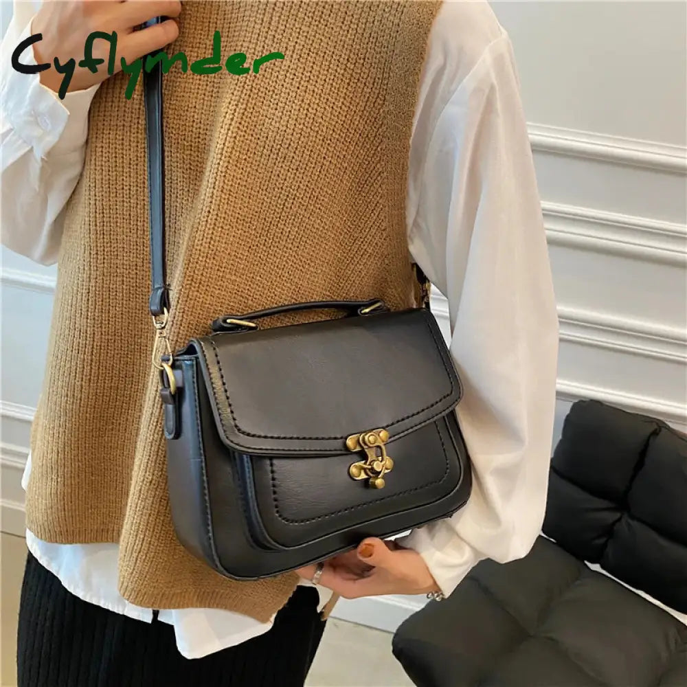 Cyflymder New Luxury Women Vintage Pu Leather Top-Handle Shoulder Bags Ladies Casual Flap Crossbody