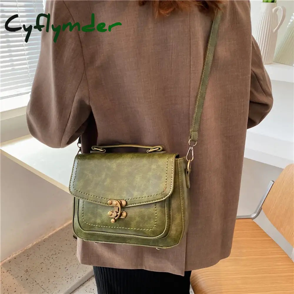 Cyflymder New Luxury Women Vintage Pu Leather Top-Handle Shoulder Bags Ladies Casual Flap Crossbody