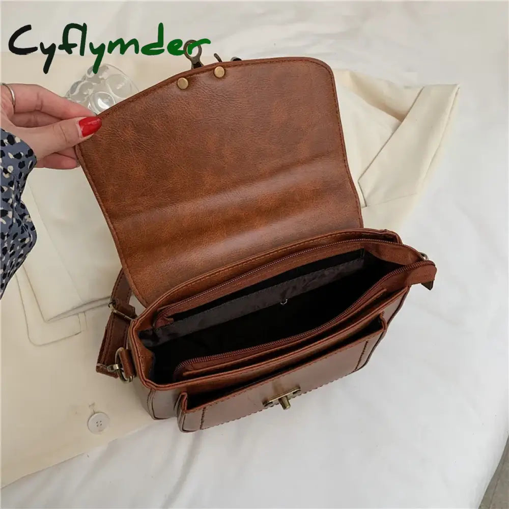 Cyflymder New Luxury Women Vintage Pu Leather Top-Handle Shoulder Bags Ladies Casual Flap Crossbody