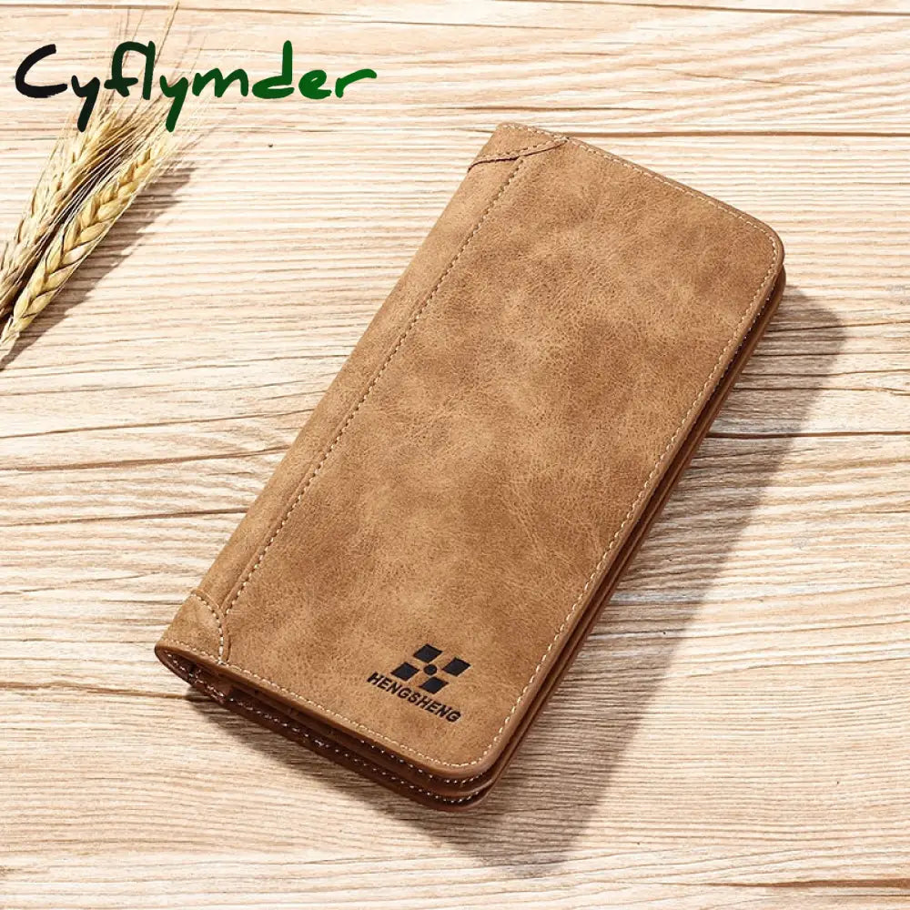 Cyflymder New Men’s Leather Wallet Id Card Holder Purse Checkbook Long Clutch Bifold Business