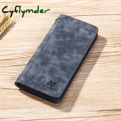 Cyflymder New Men’s Leather Wallet Id Card Holder Purse Checkbook Long Clutch Bifold Business