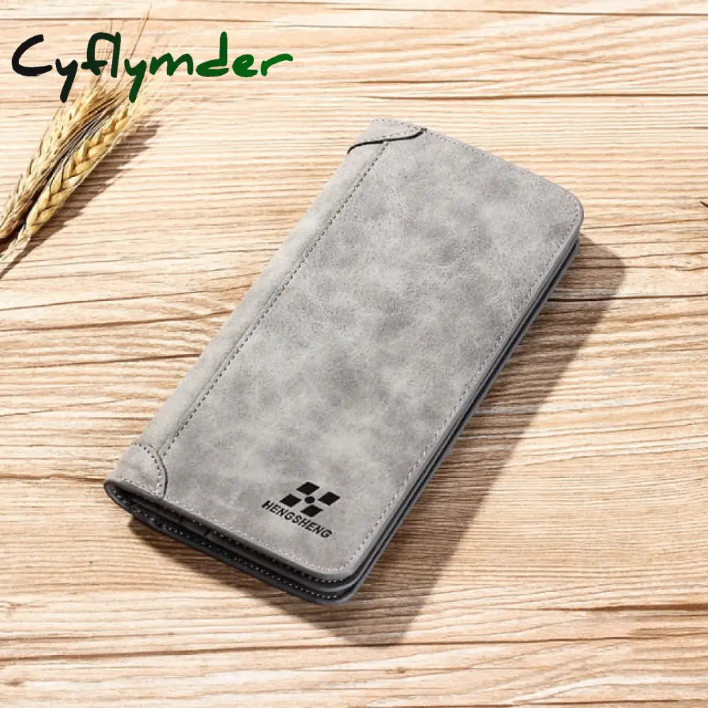 Cyflymder New Men’s Leather Wallet Id Card Holder Purse Checkbook Long Clutch Bifold Business