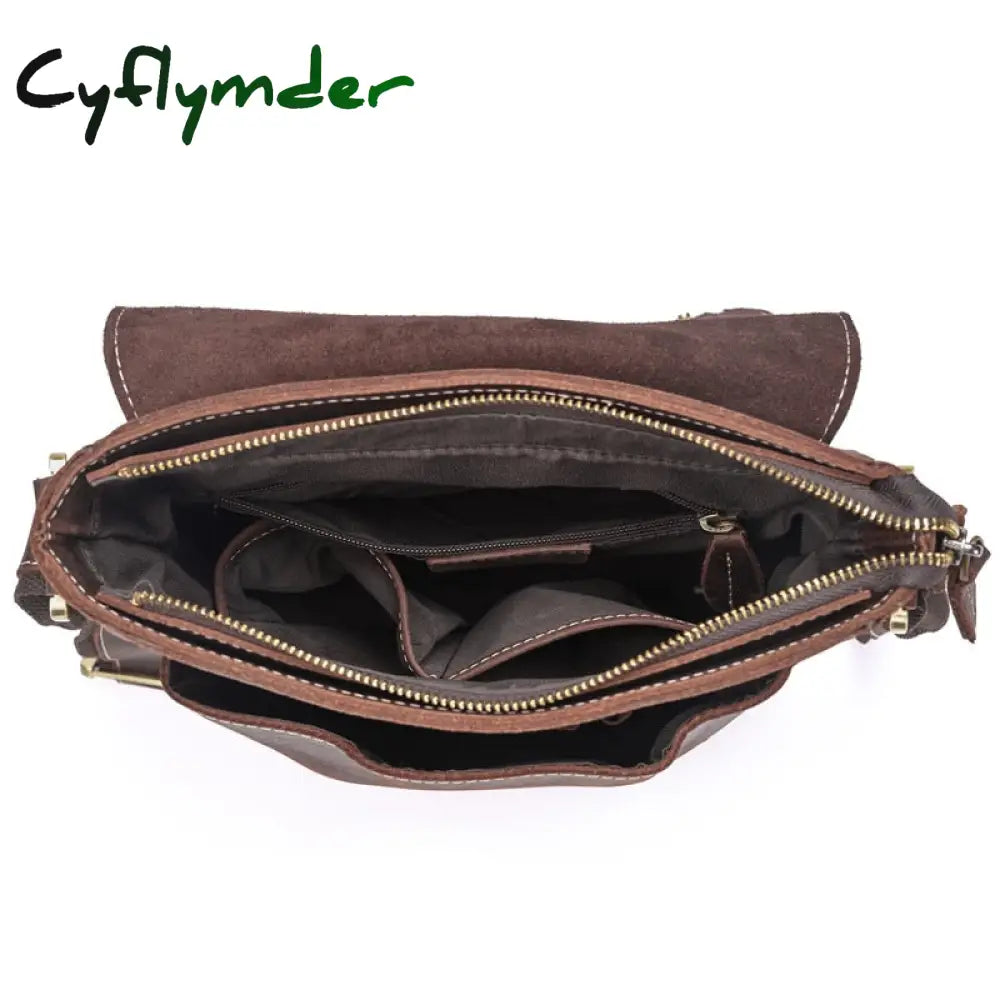 Cyflymder New Men’s Shoulder Bag Crazy Horse Leather Handbag For Man Business Briefcase Large