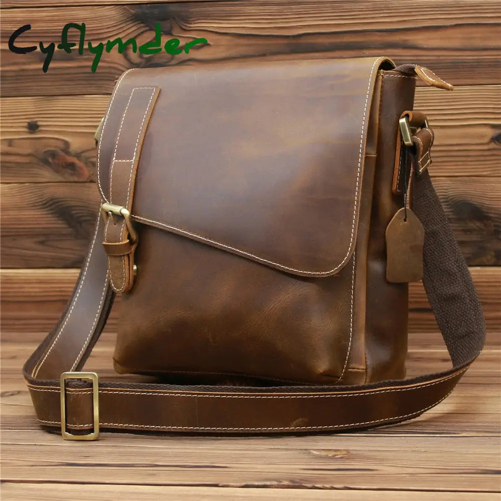 Cyflymder New Men’s Shoulder Bag Crazy Horse Leather Handbag For Man Business Briefcase Large