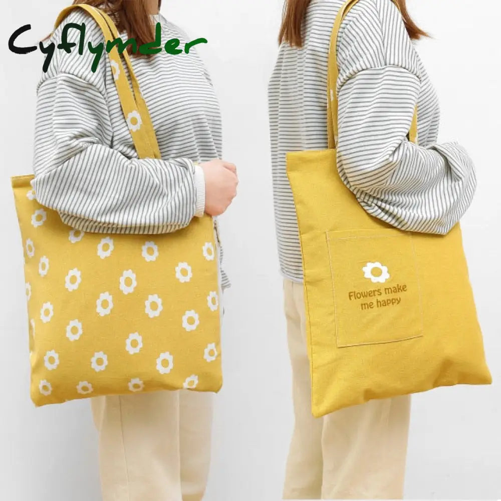 Cyflymder New Millet Wheat Fabric Double-Sided Dual-Use Cotton And Linen Pocket Handbag Shopping