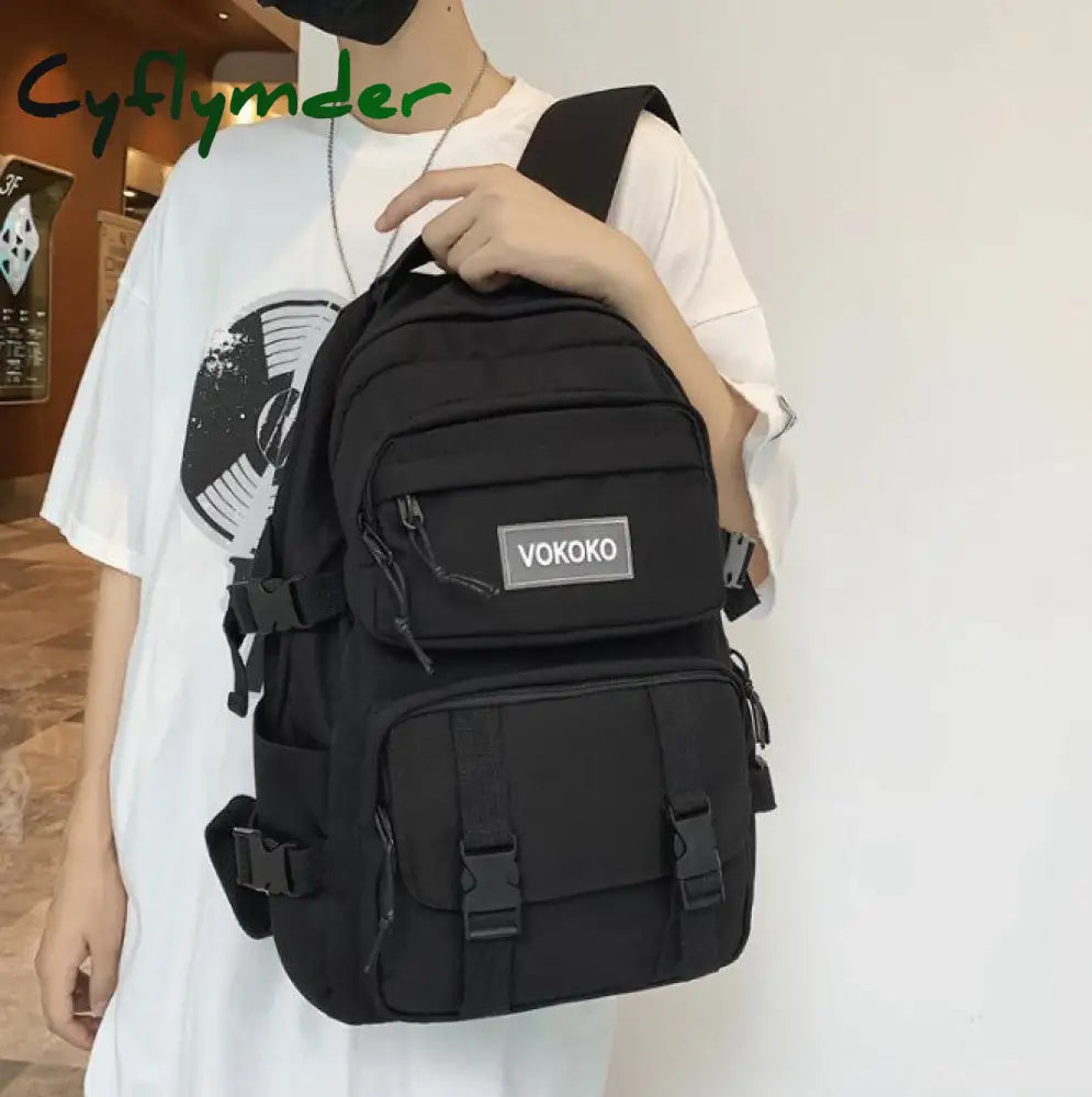 Cyflymder New Multi-Pocket Waterproof Nylon Backpack Large Capacity Solid Color Women Schoolbag Men