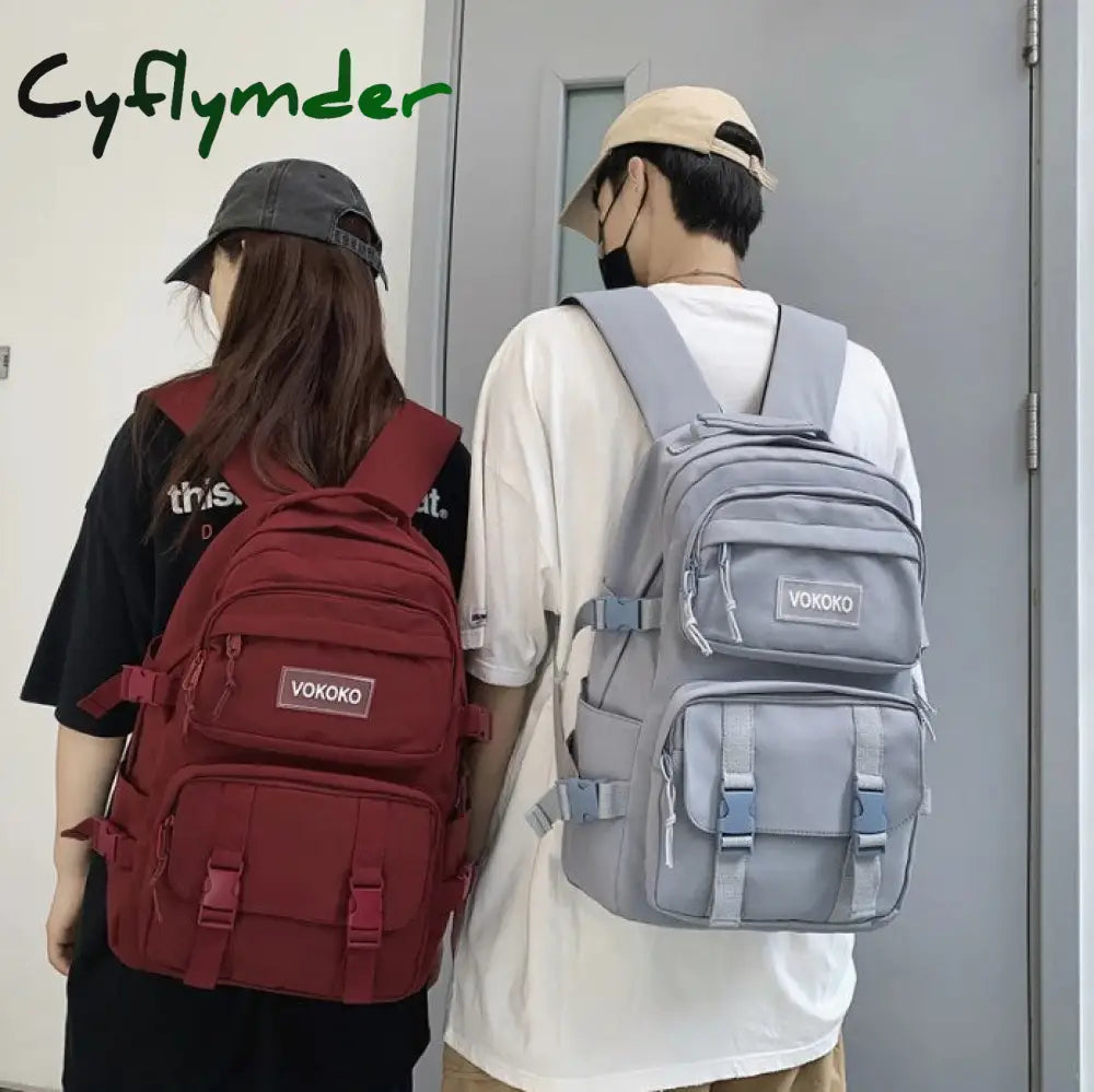 Cyflymder New Multi-Pocket Waterproof Nylon Backpack Large Capacity Solid Color Women Schoolbag Men