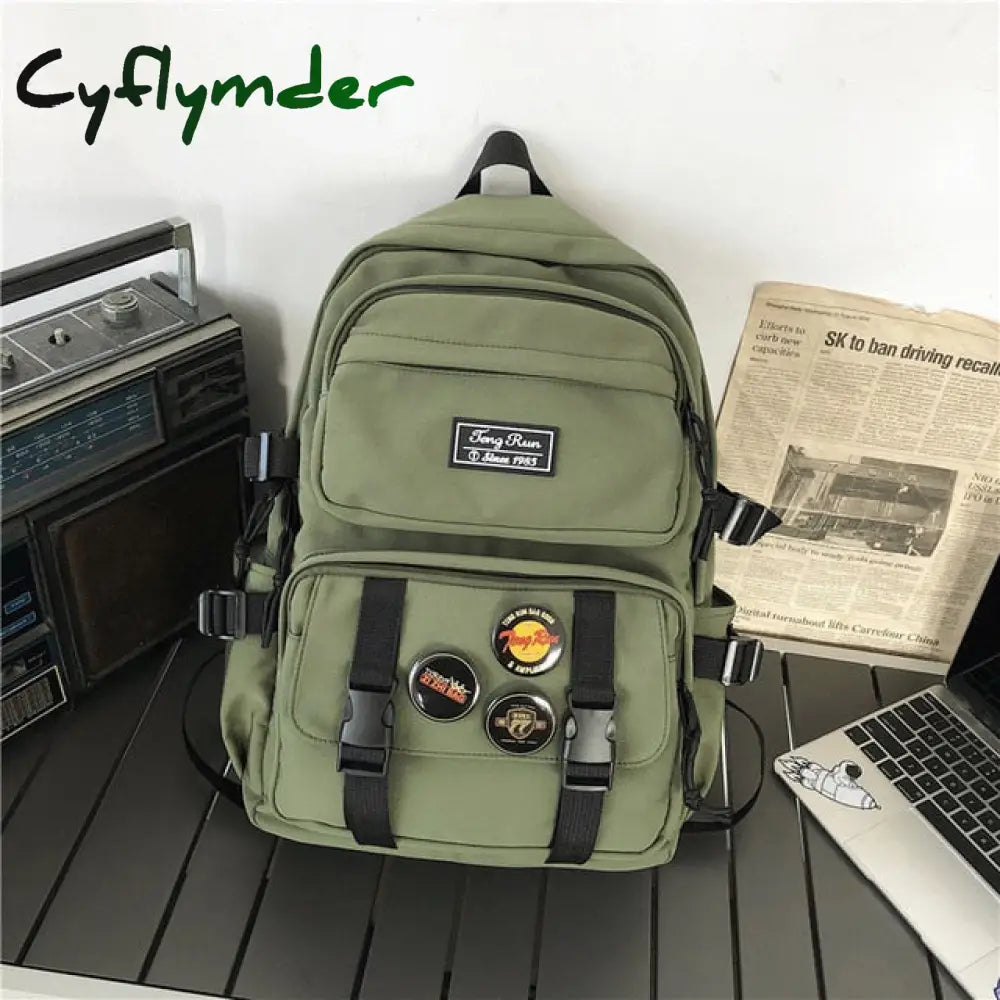 Cyflymder New Multi-Pocket Waterproof Nylon Backpack Large Capacity Solid Color Women Schoolbag Men