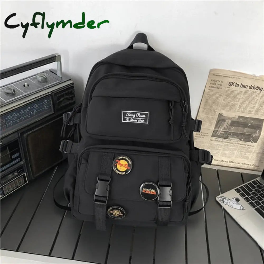 Cyflymder New Multi-Pocket Waterproof Nylon Backpack Large Capacity Solid Color Women Schoolbag Men