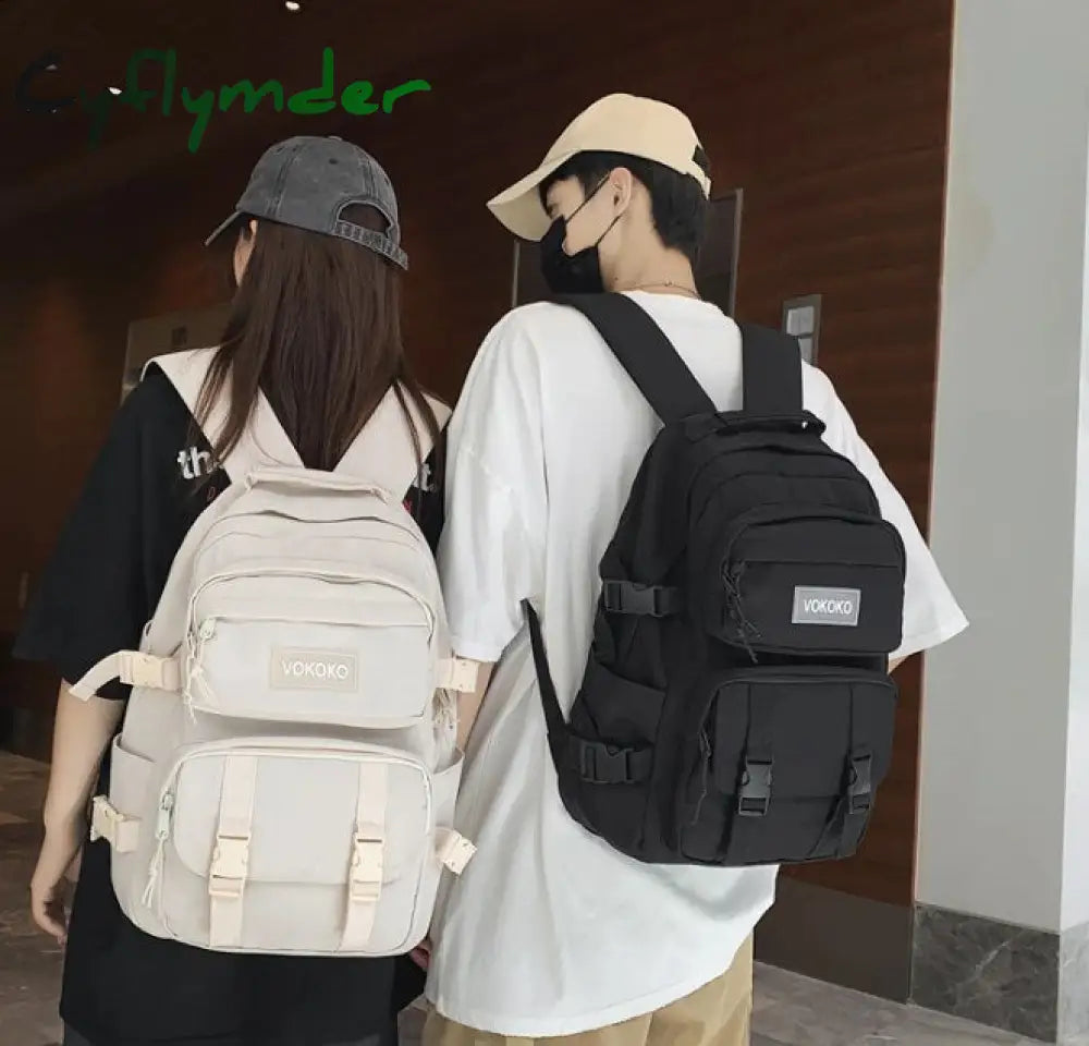 Cyflymder New Multi-Pocket Waterproof Nylon Backpack Large Capacity Solid Color Women Schoolbag Men